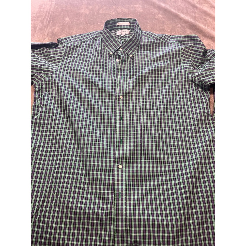 Paul Fredrick Mens Plaid Button Down Shirt Dress Green Purple 18-35‎